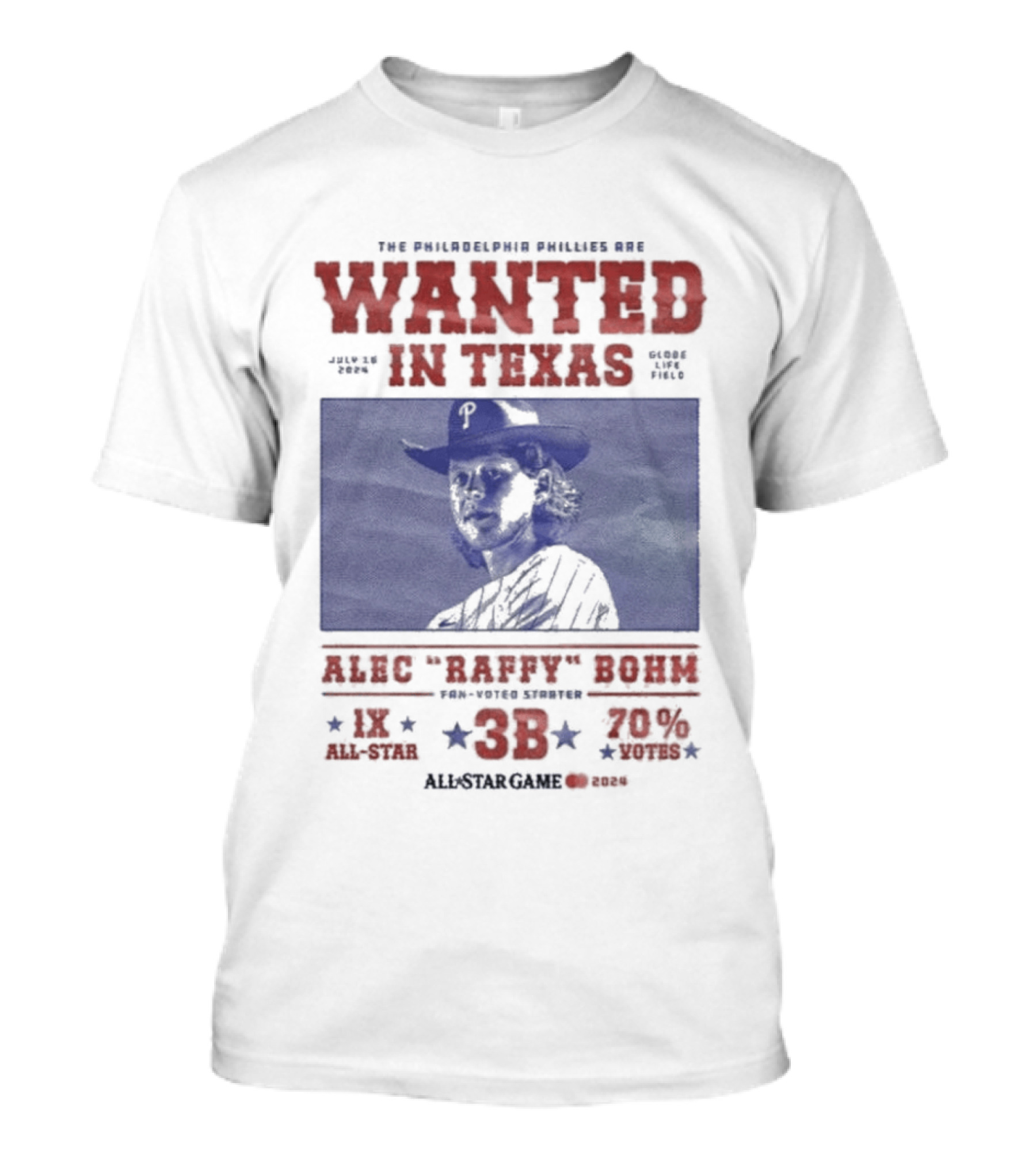 Phillies Wanted In Texas Alec Raffy Bohm 3B MLB Baseball Player Star Fan Favorite T-Shirt