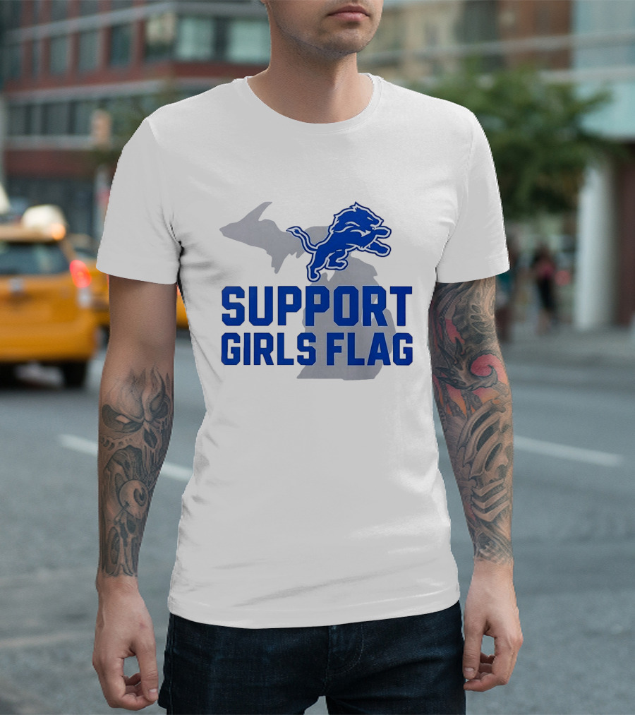 Detroit Lions Support Girls Flag Football Michigan Lions T-Shirt