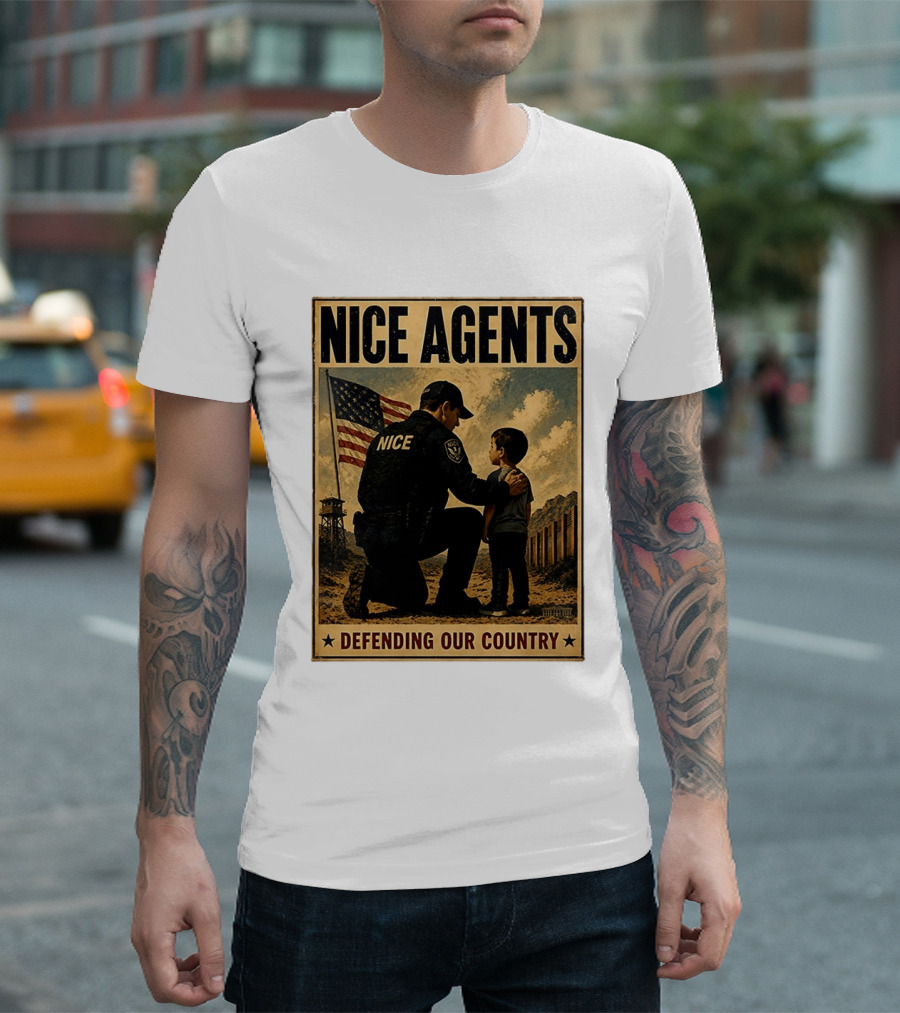 Nice Agents Defending Our Country Flag Patch Officer And Child T-Shirt