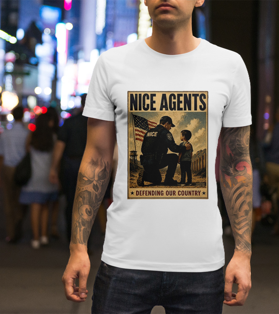 Nice Agents Defending Our Country Flag Patch Officer And Child T-Shirt
