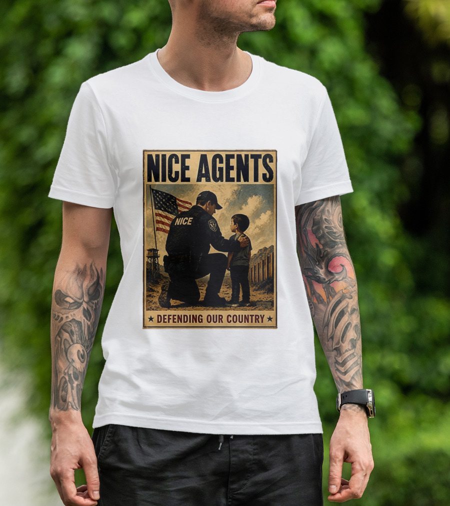 Nice Agents Defending Our Country Flag Patch Officer And Child T-Shirt