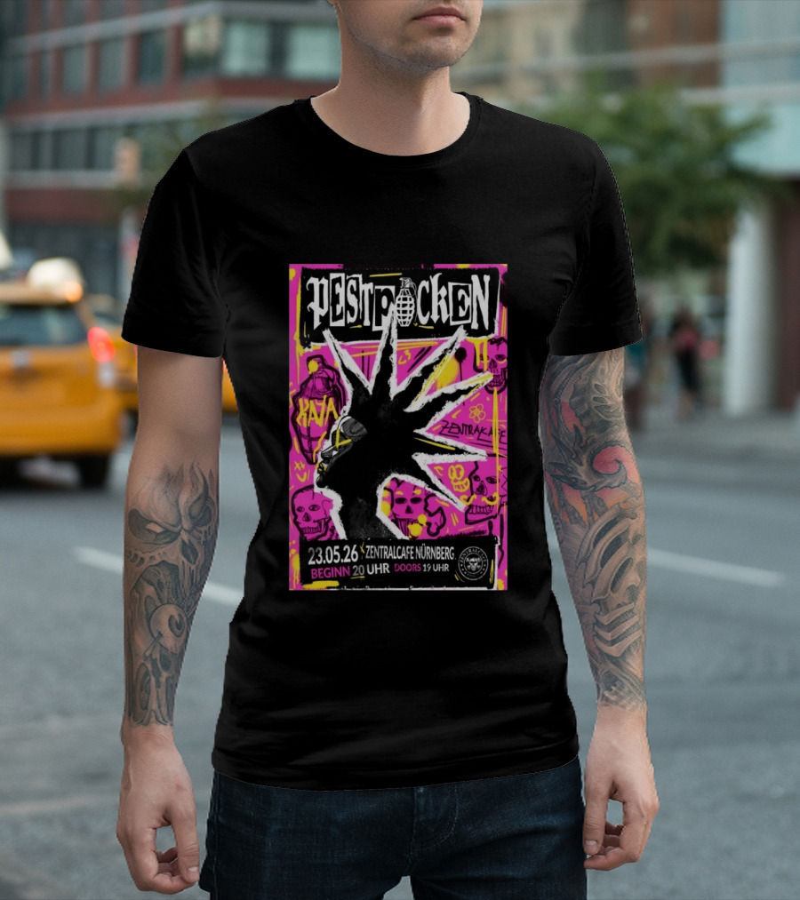 PESTPOCKEN May 23 2026 Zentralcafe Nürnberg Punk Grenade Graphic Skulls Graffiti T-Shirt