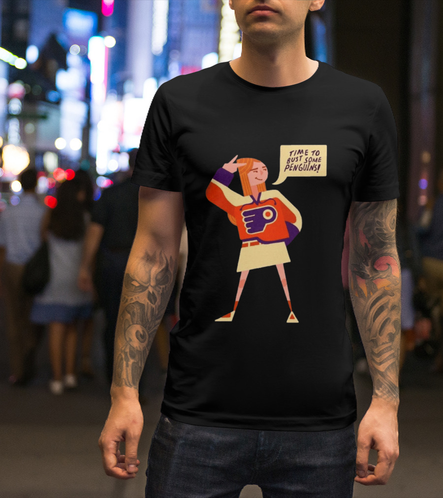 Philadelphia Flyers Time To Bust Some Penguins Retro Cartoon T-Shirt