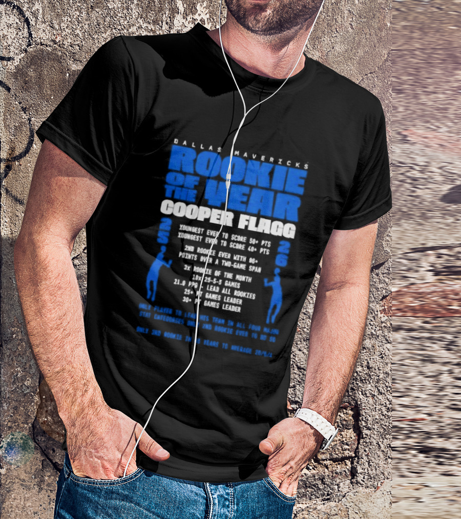 Dallas Mavericks Rookie Cooper Flagg Dominates With Record Points And Rebounds T-Shirt