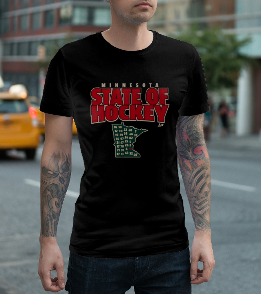 Minnesota State Of Hockey Wild Numbers Map T-Shirt