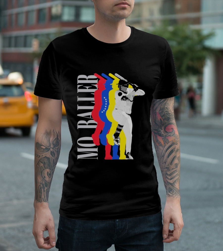 Mo Baller Venezuela Flag Baseball Batting Pose T-Shirt
