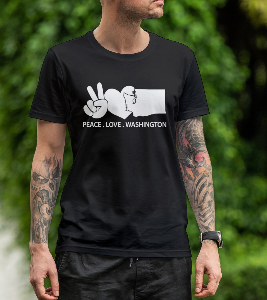 Peace Love Washington State Map Hand Gesture T-Shirt