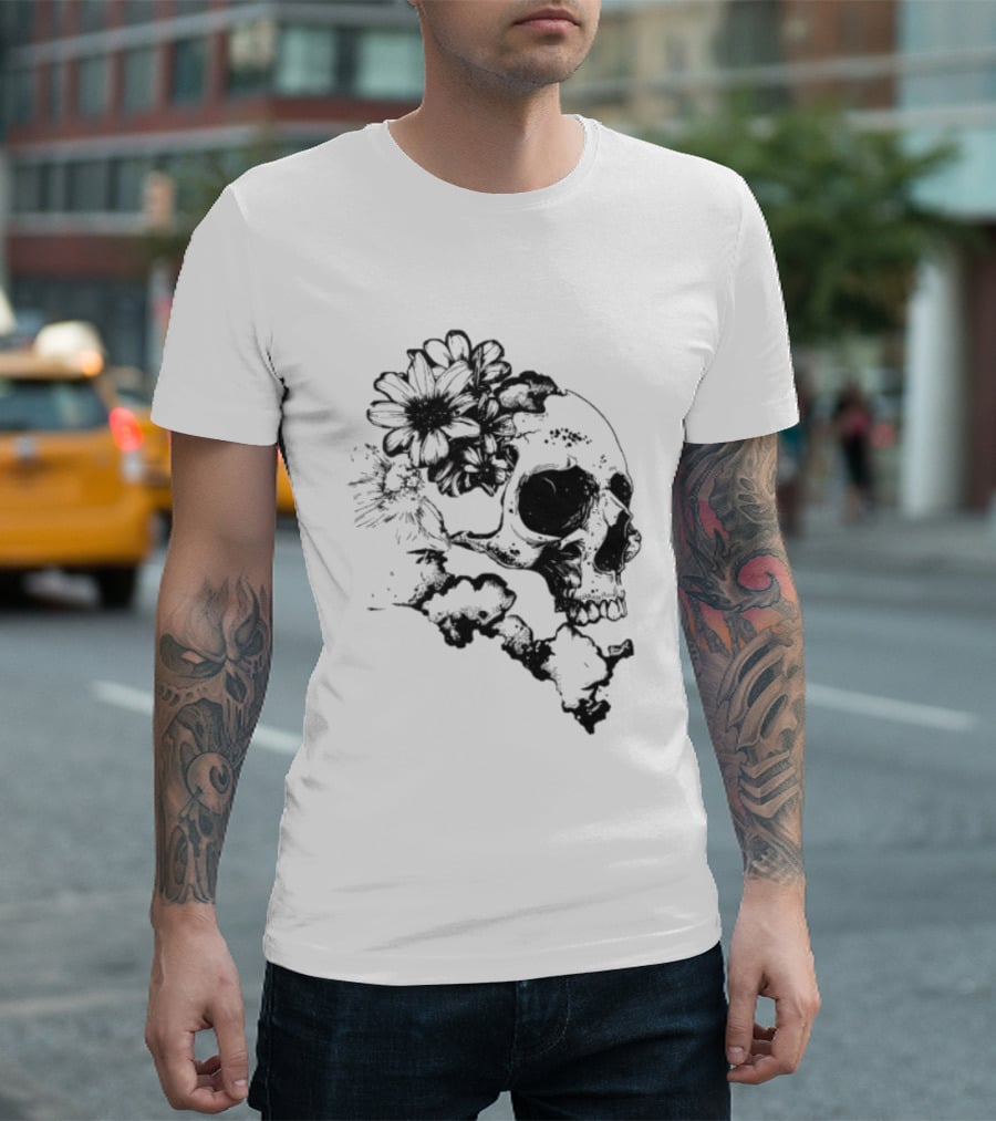 Emery Blooming Skull Watermelon Floral Aesthetic T-Shirt