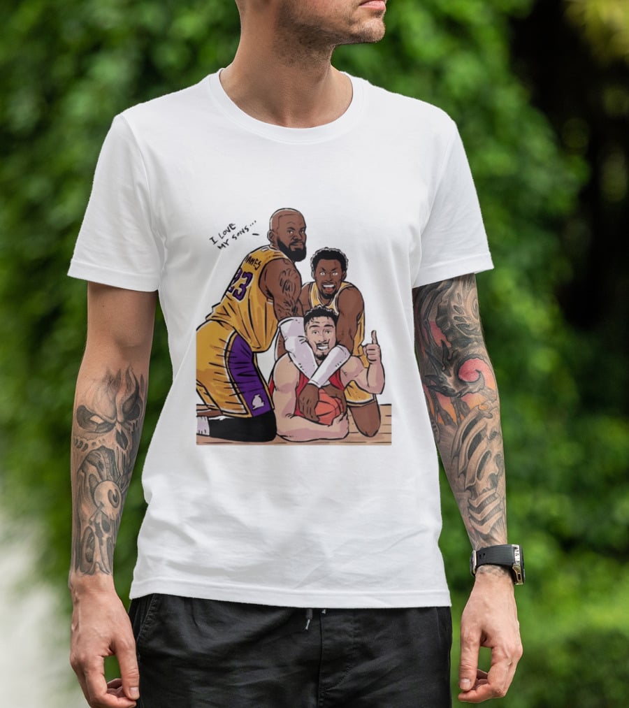 Lebron James Lakers Family Bronny Sengun Cartoon Basketball Scene T-Shirt