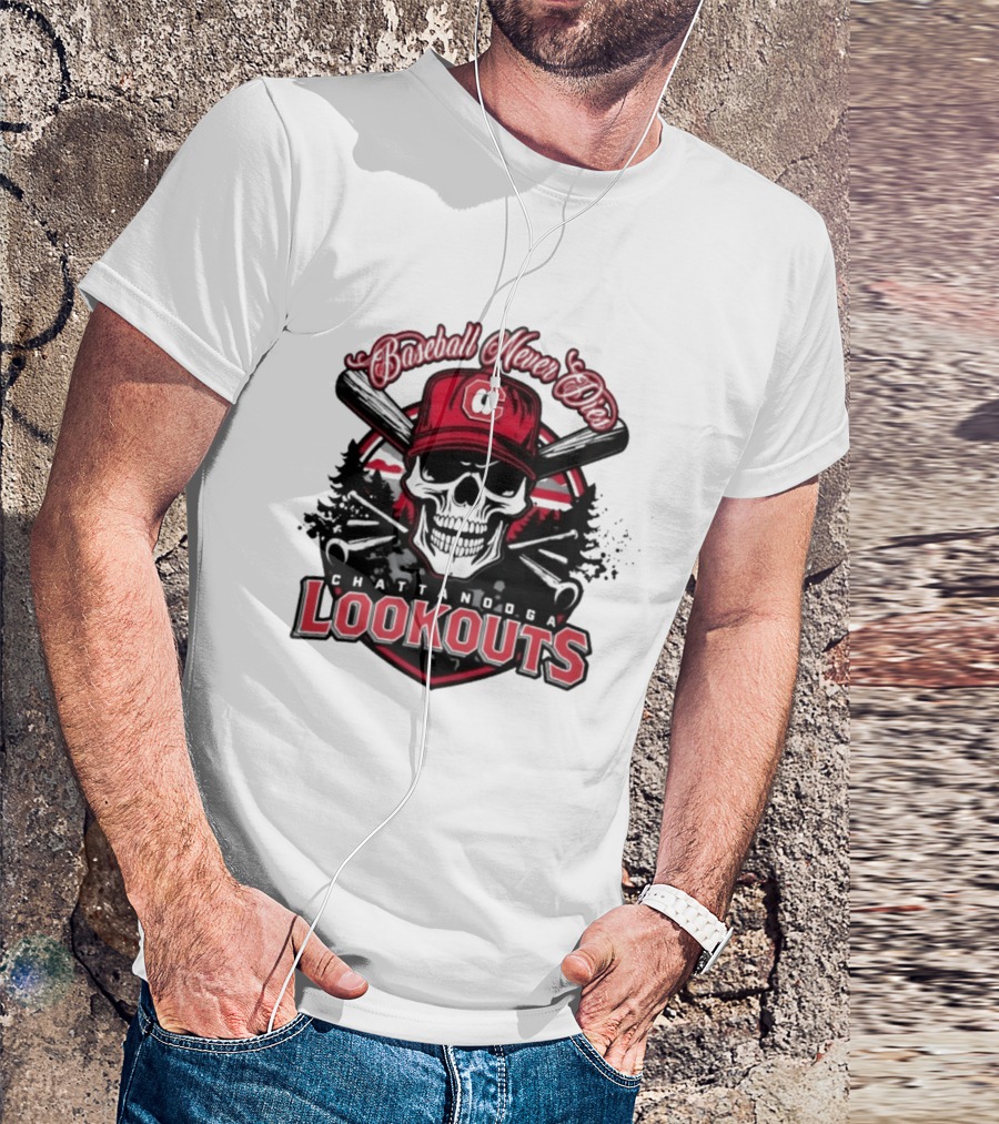 Chattanooga Lookouts Twisted River Skull Bats T-Shirt