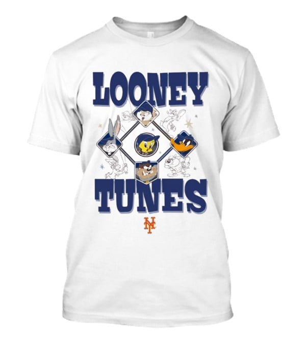 New York Mets Looney Tunes Bugs Tweety Daffy Sylvester Cream New Era T-Shirt