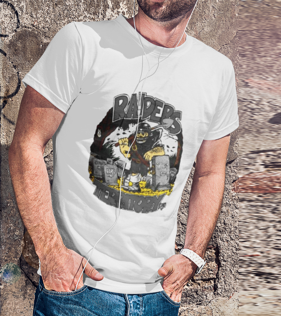 Raiders Territory Cartoon Character With Shovel And Tombstones T-Shirt