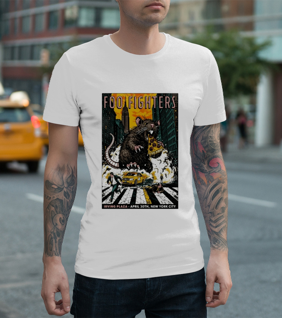 Foo Fighters NYC Irving Plaza April 30 2026 Giant Pizza Rat T-Shirt