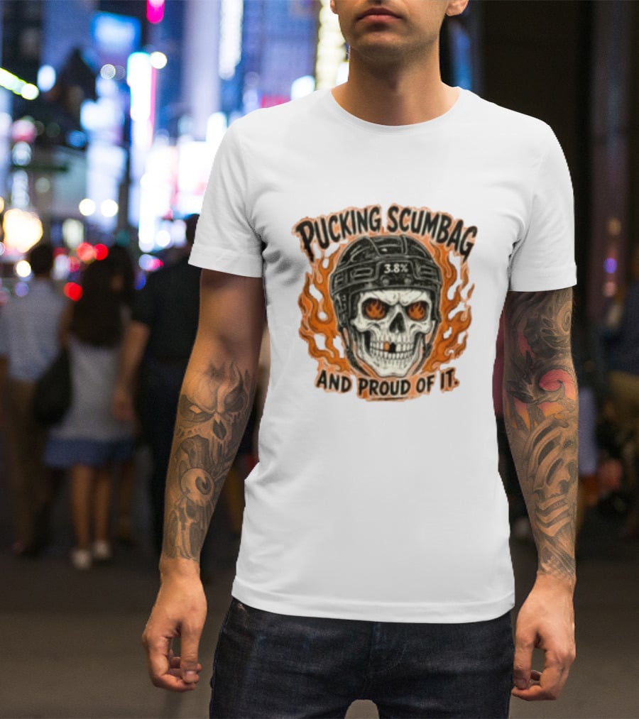 Pucking Scumbag Skull Helmet Flames Proud 38% T-Shirt