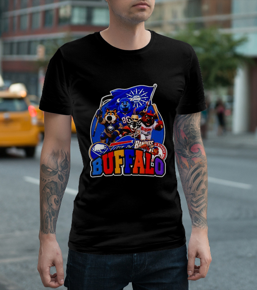 Buffalo Sabres Bills Bandits Bisons Mascot Squad T-Shirt