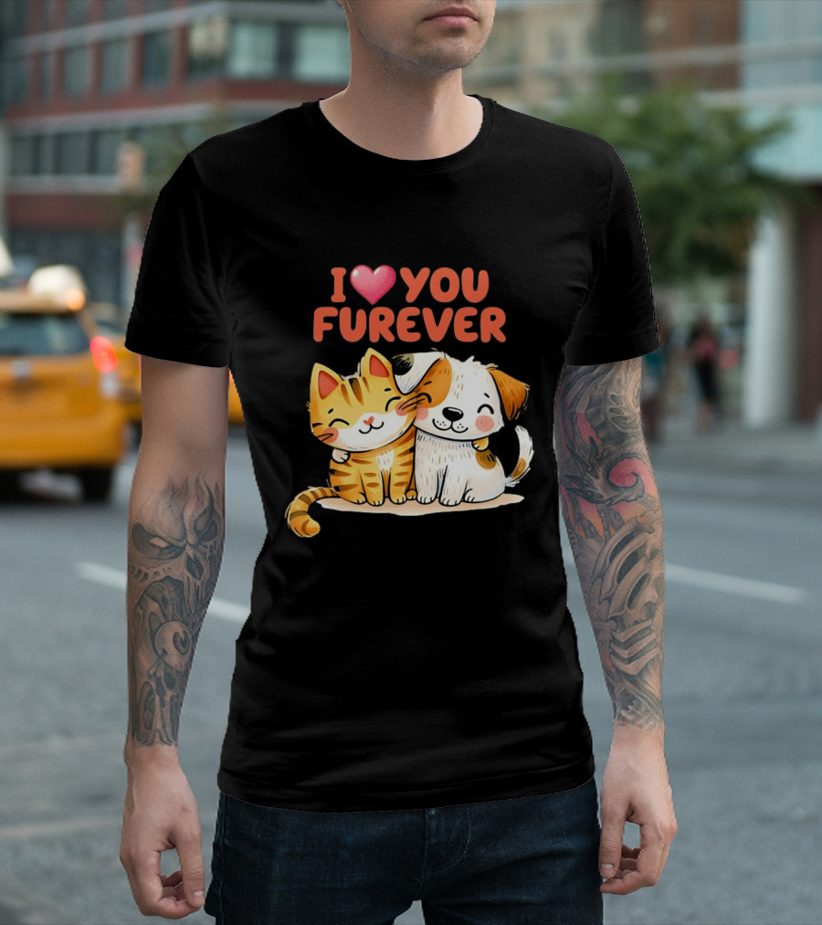 I Love You Furever Cat Hugging Dog T-Shirt