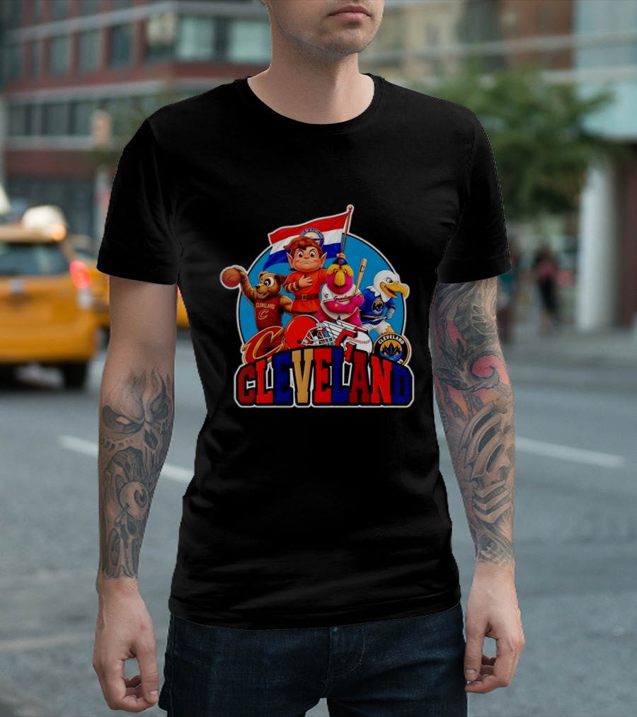 Cleveland City Mascots Cavaliers Guardians Browns Blue Jackets T-Shirt