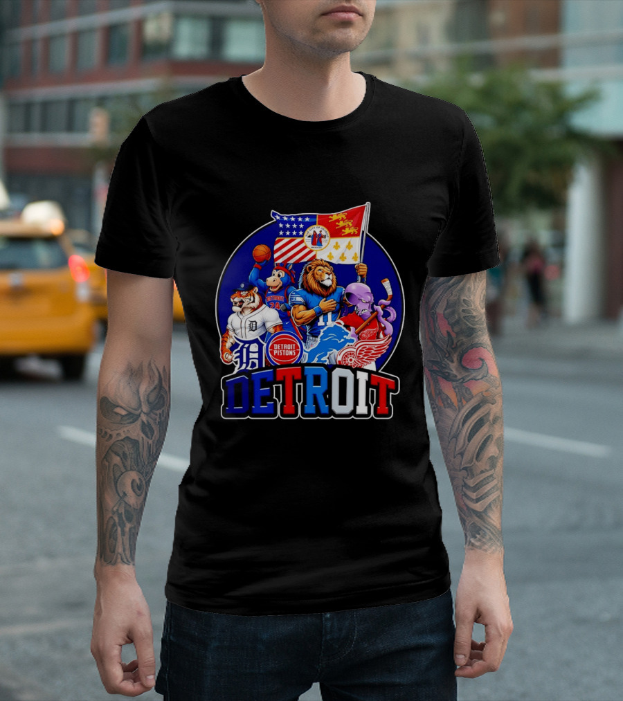 Detroit Pistons Tigers Lions Red Wings City Of Detroit Sports Mascots T-Shirt
