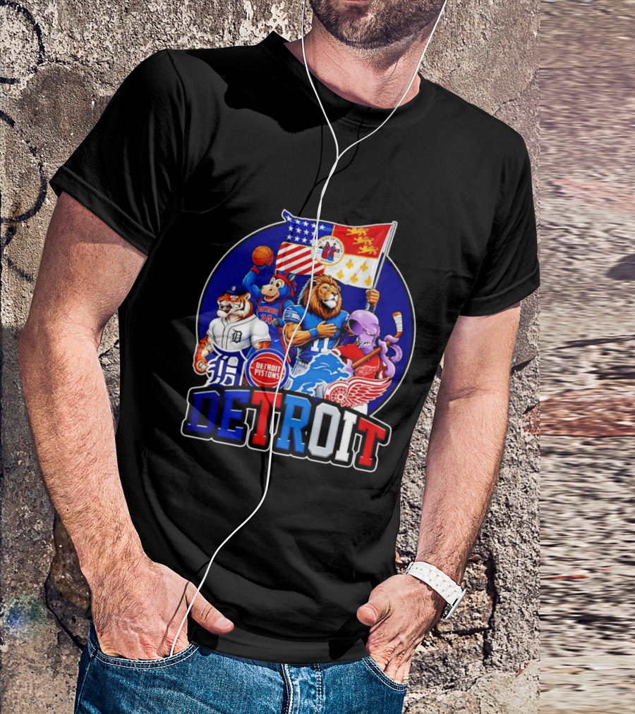 Detroit Pistons Tigers Lions Red Wings City Of Detroit Sports Mascots T-Shirt