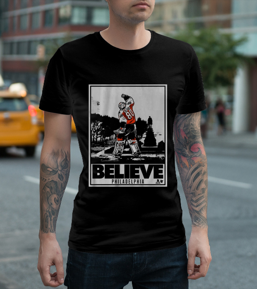 Dan Vladar 80 Jersey Believe Philadelphia Statue Hockey Scene T-Shirt