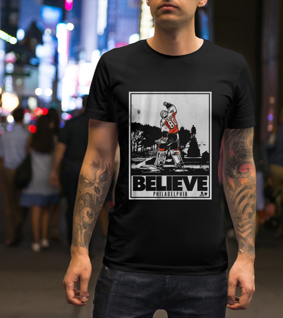 Dan Vladar 80 Jersey Believe Philadelphia Statue Hockey Scene T-Shirt