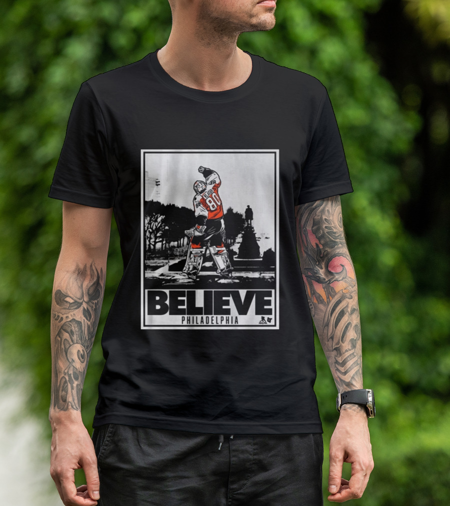 Dan Vladar 80 Jersey Believe Philadelphia Statue Hockey Scene T-Shirt