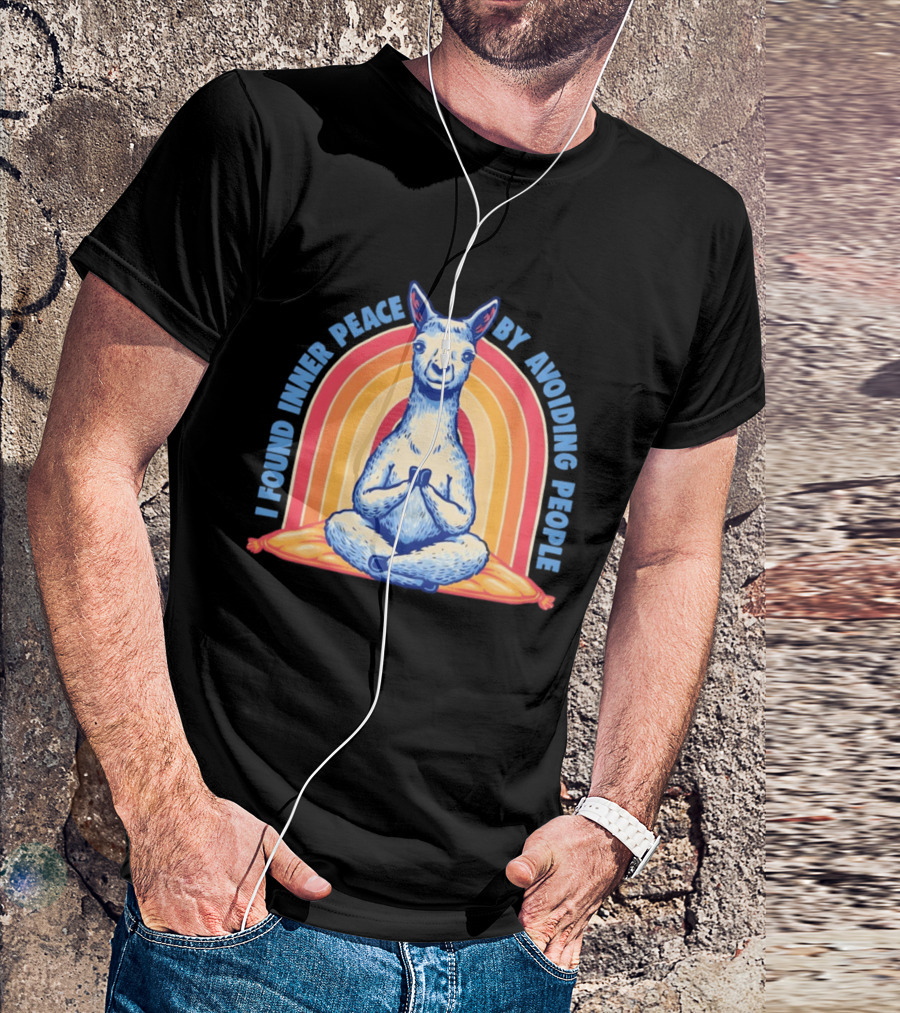I Found Inner Peace By Avoiding People Meditating Llama Rainbow T-Shirt