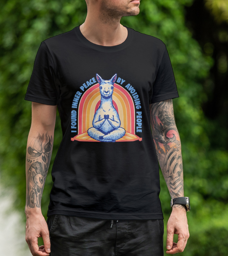 I Found Inner Peace By Avoiding People Meditating Llama Rainbow T-Shirt