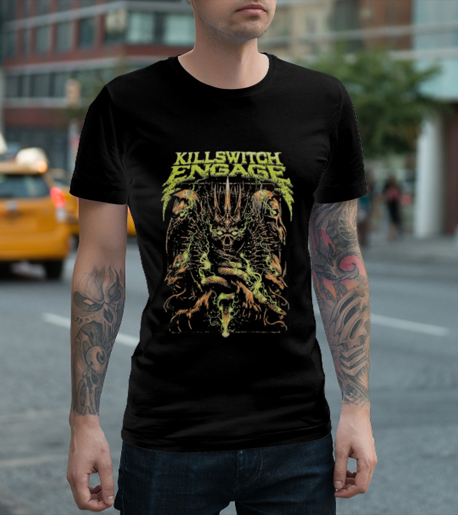 Killswitch Engage Skullcrown Spiked Skull With Green Flames T-Shirt