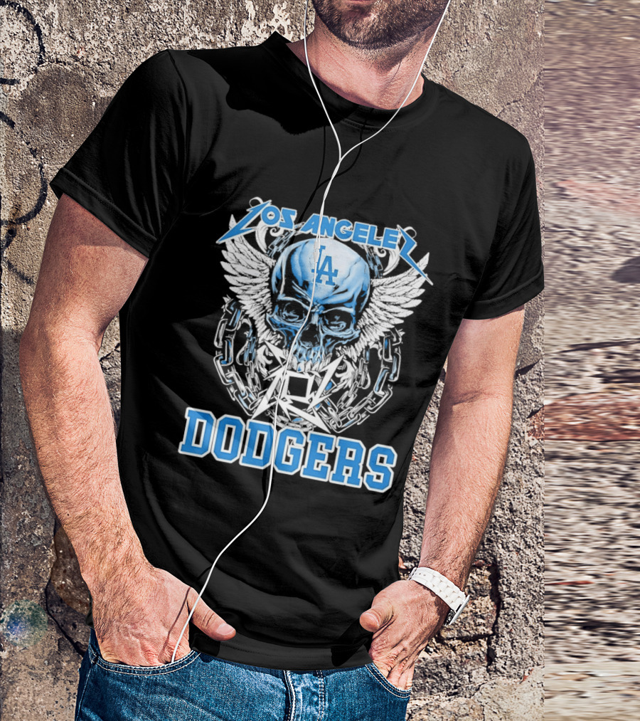 Los Angeles Dodgers Skull Wings And Chains T-Shirt