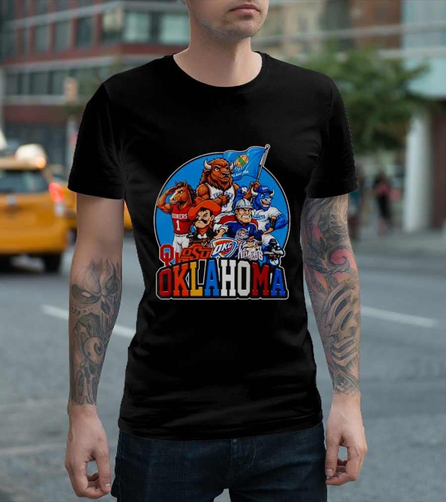 Oklahoma Sooners Cowboys Thunder Oilers Mascot Collage T-Shirt