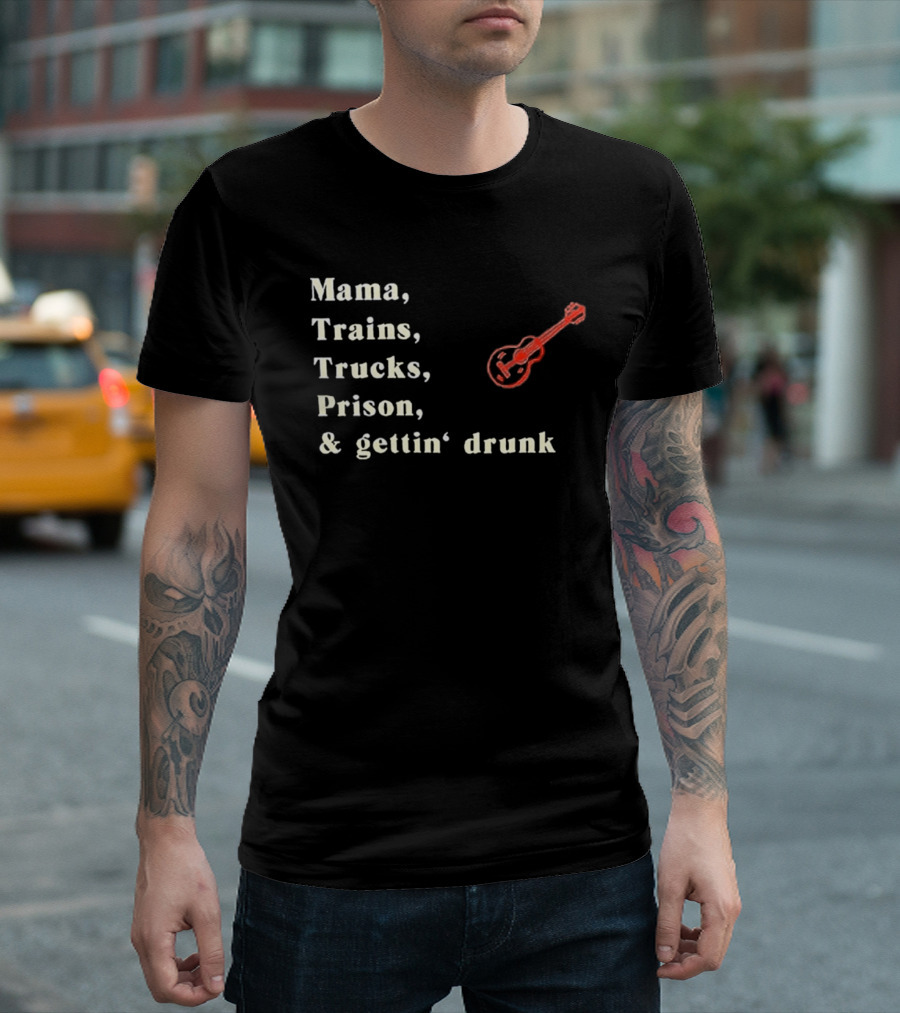 David Allan Coe Mama Trains Trucks Prison Getting Drunk Legend With Guitar T-Shirt