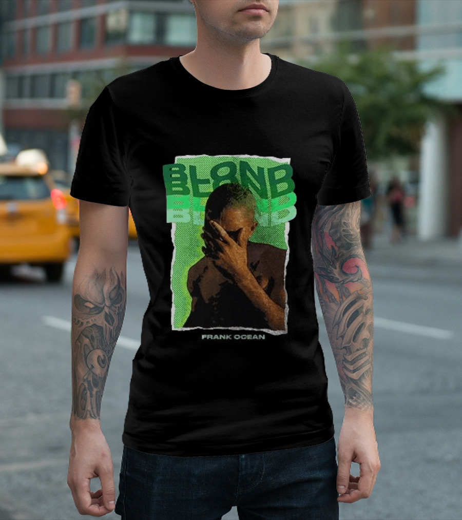 BLOND Frank Ocean Album Cover Art With Green Text And Contemplative Pose T-Shirt