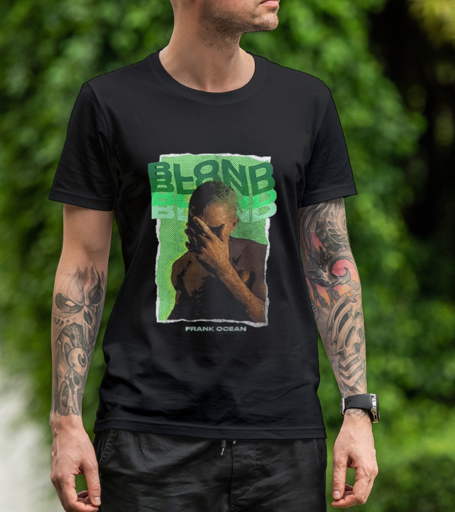 BLOND Frank Ocean Album Cover Art With Green Text And Contemplative Pose T-Shirt