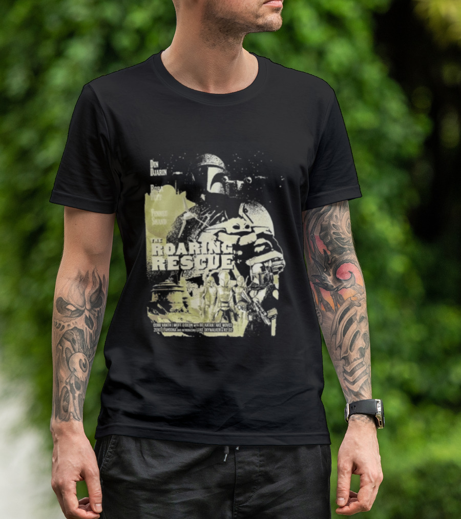 Heroes Villains Star Wars Din Djarin Boba Fett Fennec Shand Roaring Rescue 2026 T-Shirt