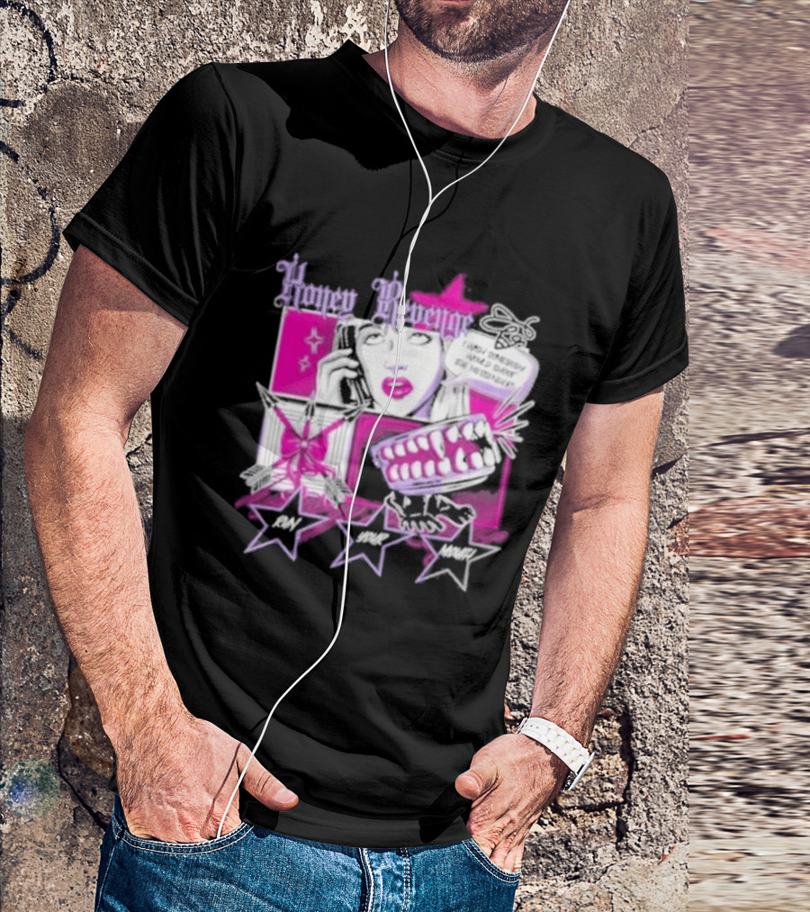 Honey Revenge Comic Style Pink And Black Lips Starburst T-Shirt