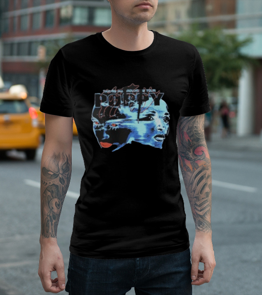 Poppy Split Poppy They're All Around Us Red Eyes Dual Faces Blue Tone T-Shirt