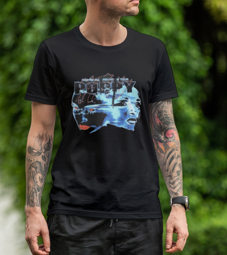 Poppy Split Poppy They're All Around Us Red Eyes Dual Faces Blue Tone T-Shirt