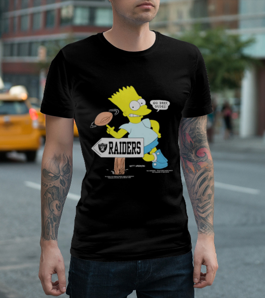 Raiders Bart Simpson Football Spin Near Raiders Sign T-Shirt