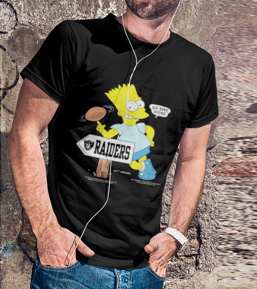 Raiders Bart Simpson Football Spin Near Raiders Sign T-Shirt