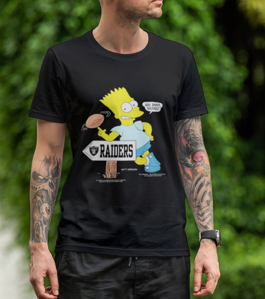 Raiders Bart Simpson Football Spin Near Raiders Sign T-Shirt