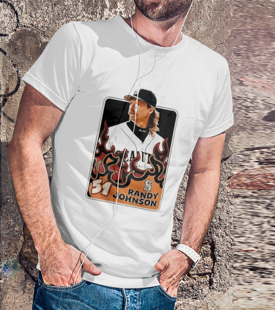 Seattle Mariners Randy Johnson Big Unit 51 MLB Baseball Flames T-Shirt