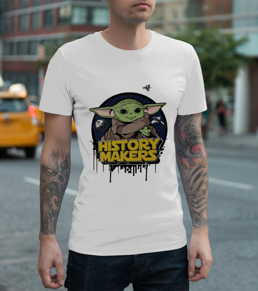 Baby Yoda History Makers Bold Text Starry T-Shirt