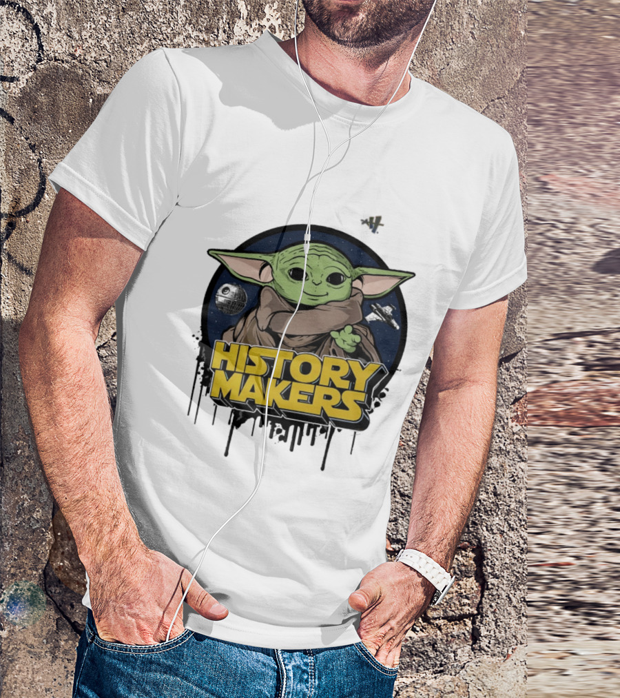 Baby Yoda History Makers Bold Text Starry T-Shirt