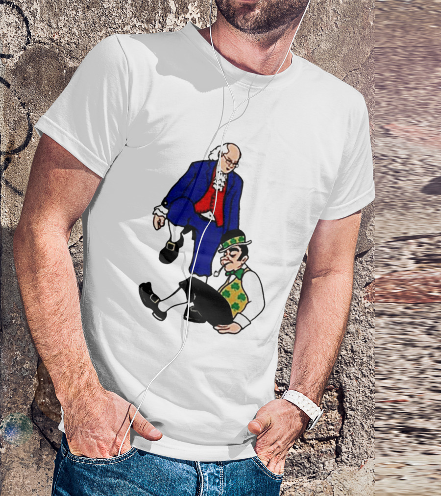 Ben Franklin Stepover Cartoon Colonial Vs Leprechaun T-Shirt