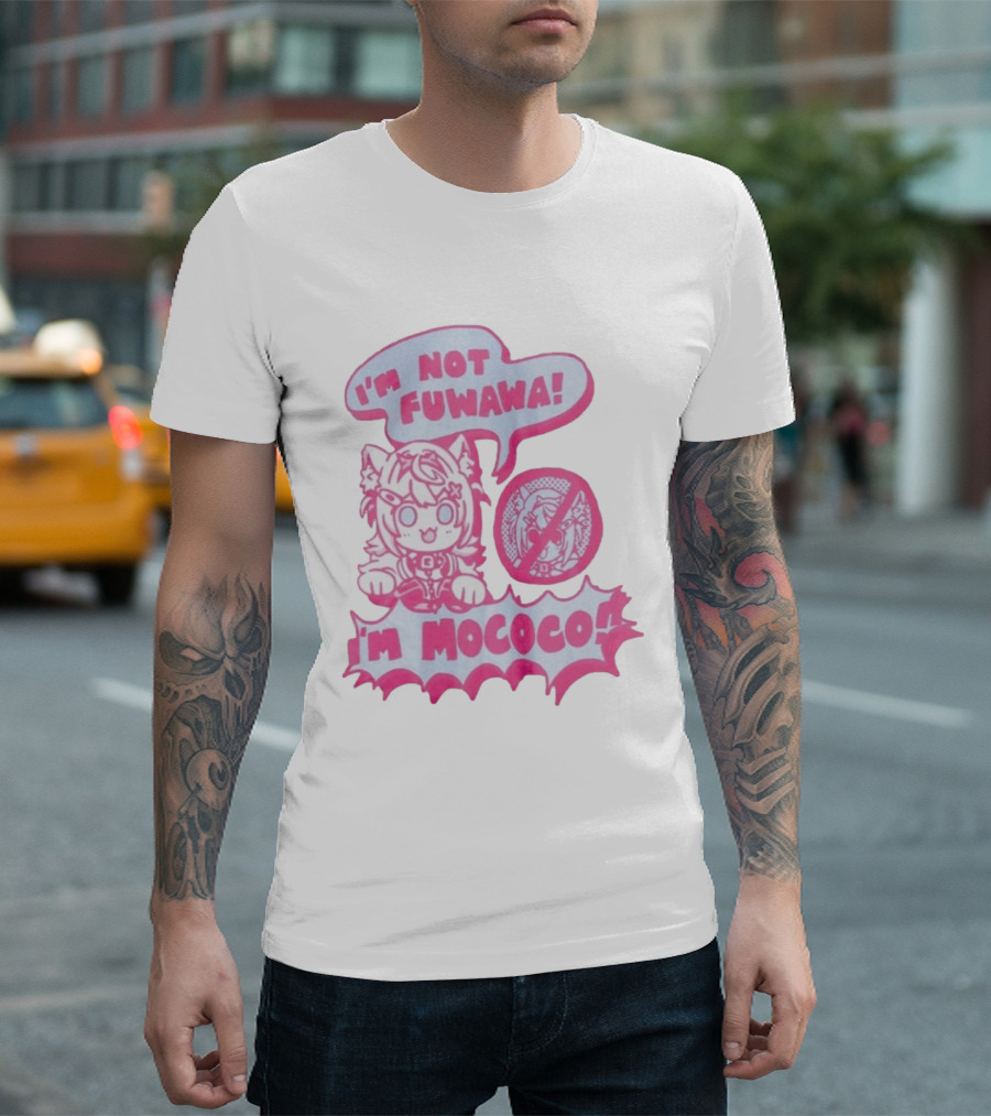 I'm Not Fuwawa I'm Mococo Anime Character Expression Pink And White Speech Bubbles T-Shirt