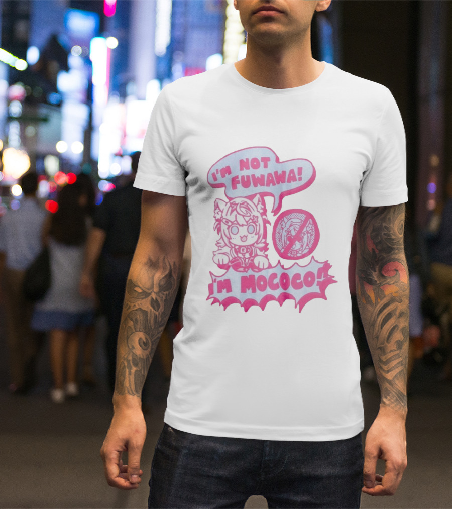 I'm Not Fuwawa I'm Mococo Anime Character Expression Pink And White Speech Bubbles T-Shirt