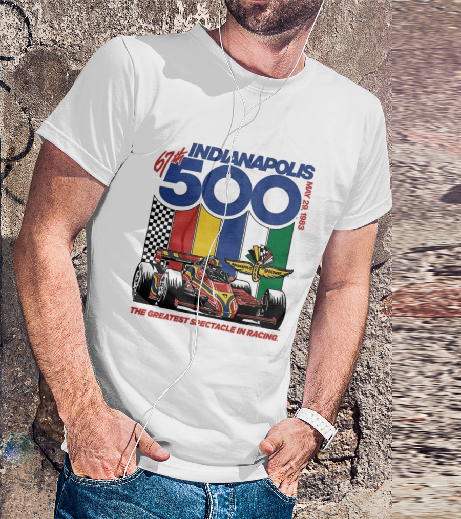 1983 Indianapolis 500 Racing Car With Speedway Wings And American Flag T-Shirt