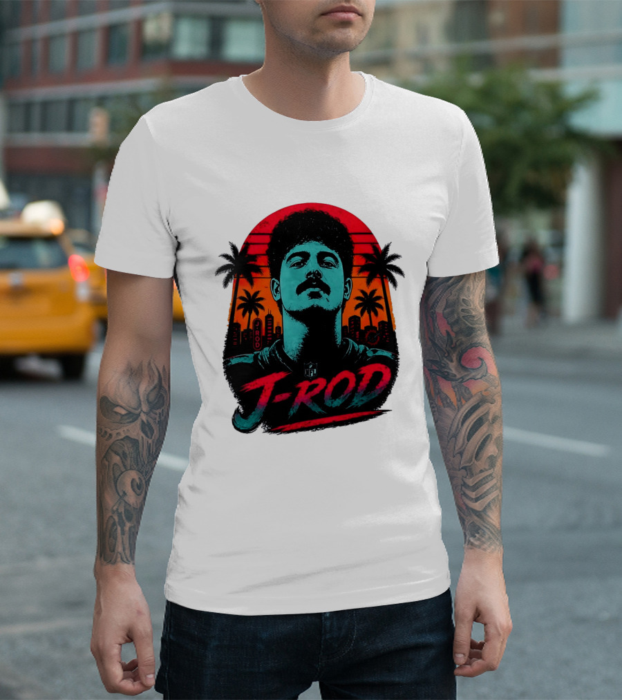 J Rod Retro Sunset Vibes With NFL And Palm Trees T-Shirt