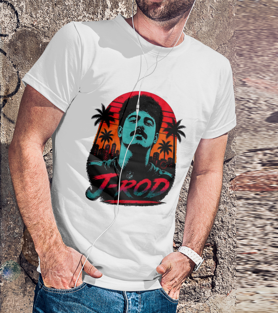 J Rod Retro Sunset Vibes With NFL And Palm Trees T-Shirt